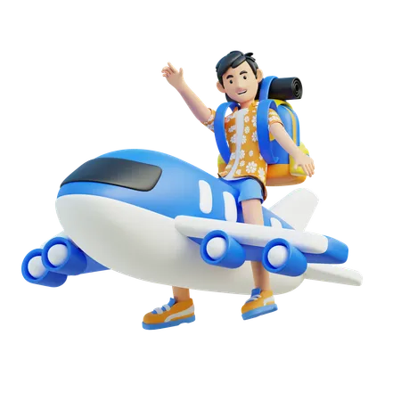 Homem viajando de avião  3D Illustration