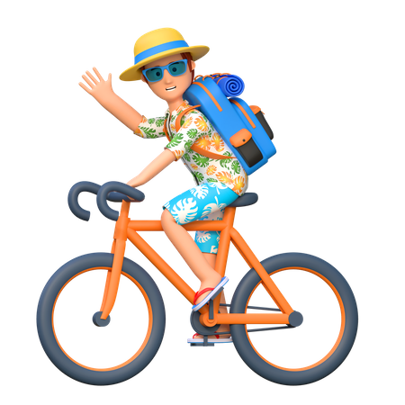Viajante masculino andando de bicicleta  3D Illustration