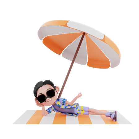 Viajante masculino relaxando na praia  3D Illustration