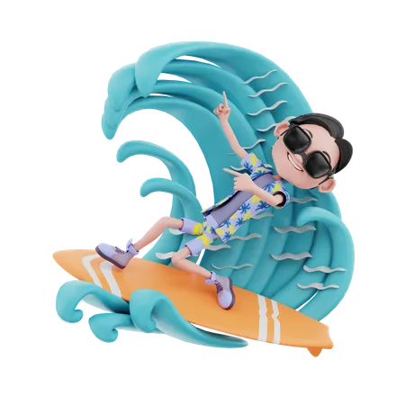 Viajante masculino surfando  3D Illustration