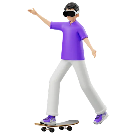 Homem virtual andando de skate na realidade  3D Illustration