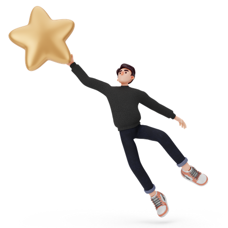 Homem voando com estrela  3D Illustration