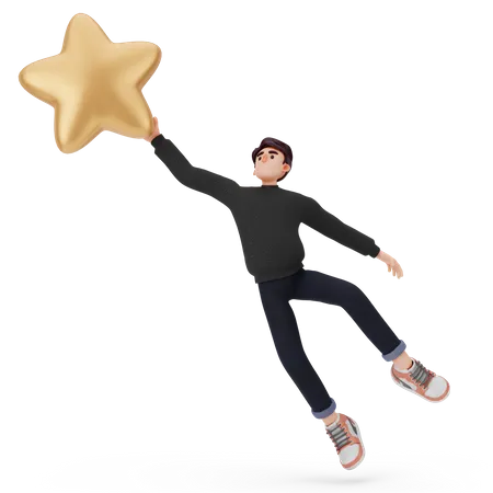 Homem voando com estrela  3D Illustration
