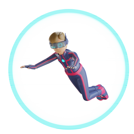 Homem voando virtual com metaverso  3D Illustration