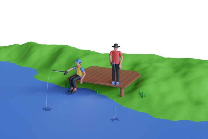 Homens pescando  3D Illustration