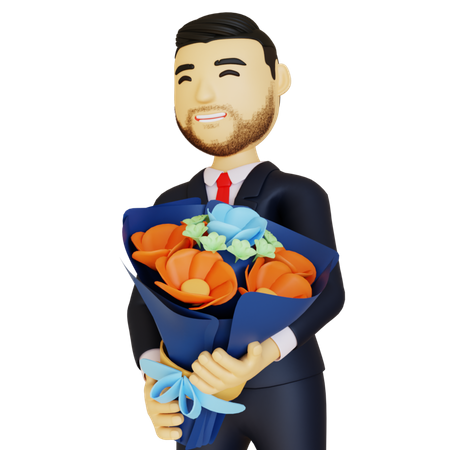 Homme avec une fleur  3D Illustration