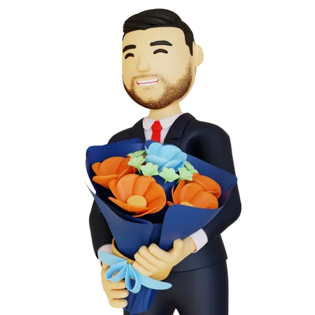 Homme avec une fleur  3D Illustration