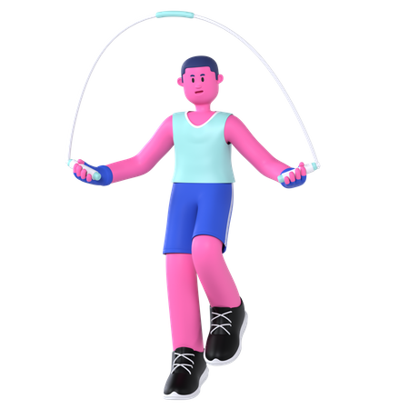 Homme avec corde à sauter  3D Illustration