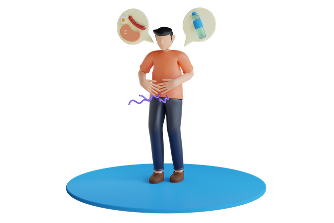 Homme affamé tenant son ventre 3D Icon