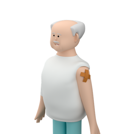 Homme âgé aux cheveux gris et portant un bandage sur l'épaule après la vaccination  3D Icon