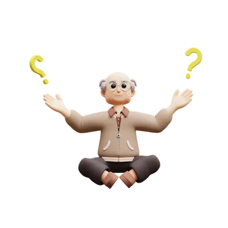 Homme âgé posant des questions  3D Illustration