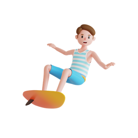 Homme aimant le surf  3D Illustration