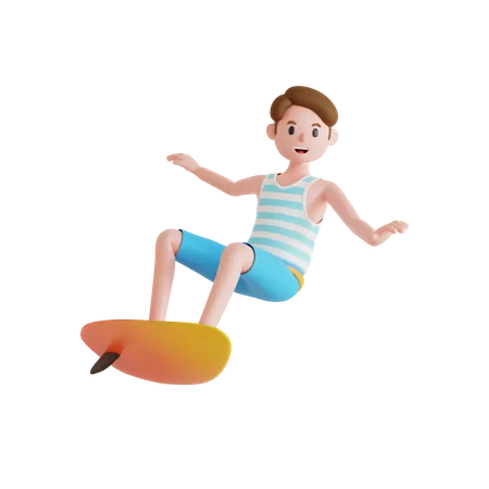 Homme aimant le surf  3D Illustration