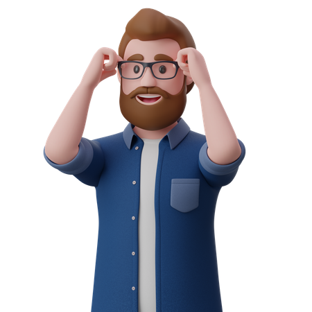 Homme ajustant les lunettes avec les mains  3D Icon