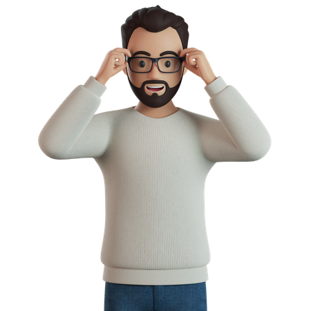 Homme ajustant les lunettes avec les mains  3D Illustration