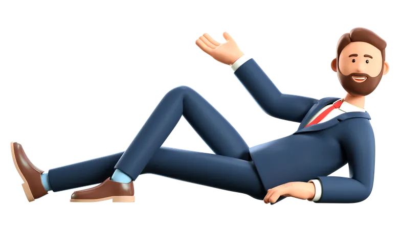 Homme allongé sur le sol, pointant la main  3D Illustration