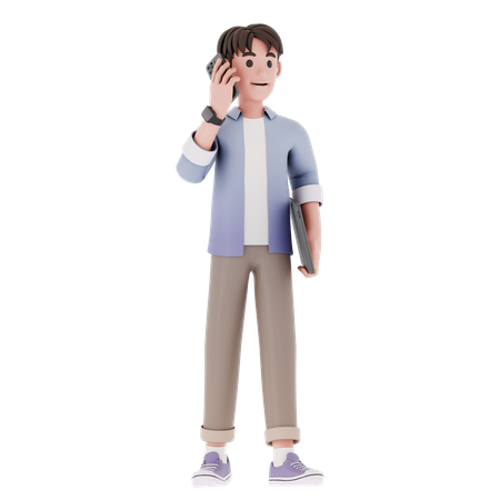 Homme appelant sur mobile  3D Illustration