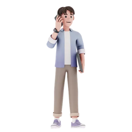 Homme appelant sur mobile  3D Illustration