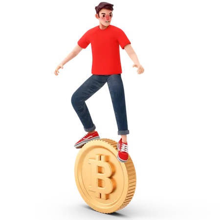Homme profitant des bénéfices du bitcoin  3D Illustration