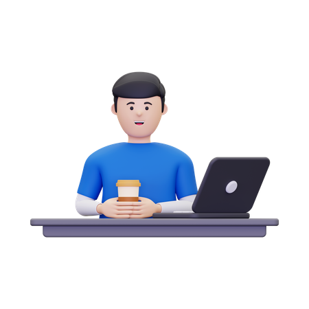 Homme appréciant le café tout en étant assis au bureau  3D Icon