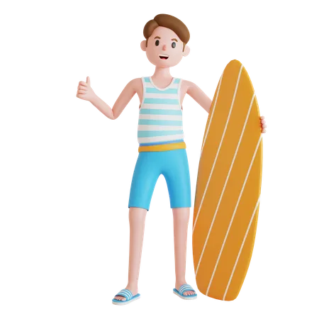 Homme appréciant l'activité de planche de surf  3D Illustration