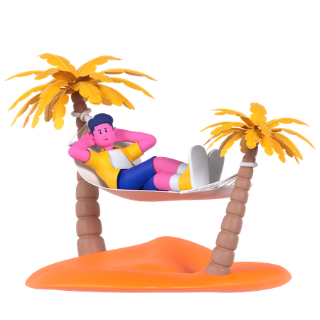 Homme appréciant un hamac dans un cocotier  3D Icon