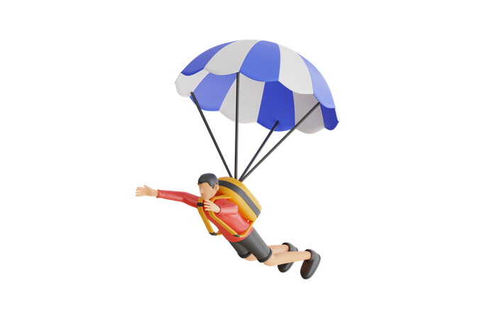 Homme appréciant une balade en parachute  3D Illustration