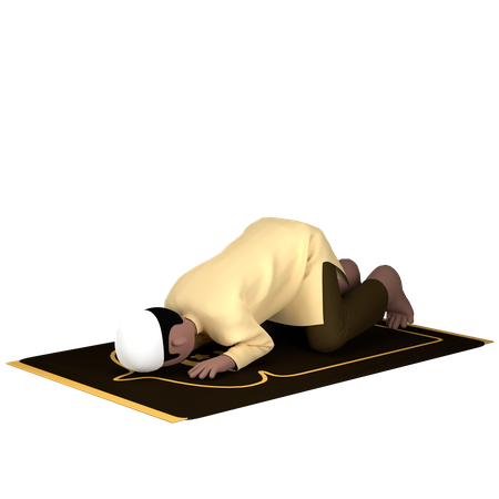 Homme arabe dans la pose de Sujood  3D Illustration