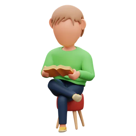 Homme assis en train de lire un livre  3D Illustration