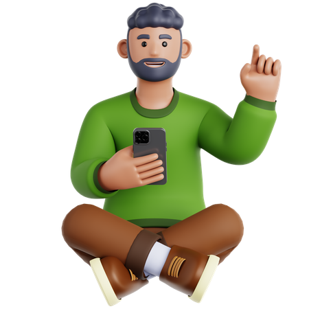 Homme assis et utilisant un téléphone  3D Icon