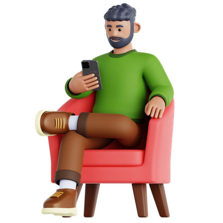 Homme assis et utilisant un téléphone  3D Icon