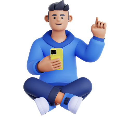 Homme assis et utilisant un téléphone  3D Illustration