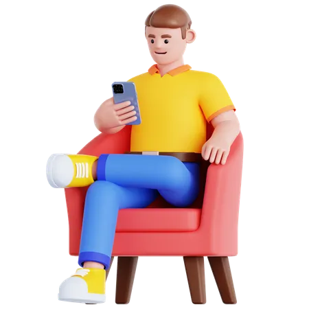 Homme assis et utilisant un téléphone  3D Illustration