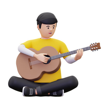 Homme Assis Jouant De La Guitare  3D Icon