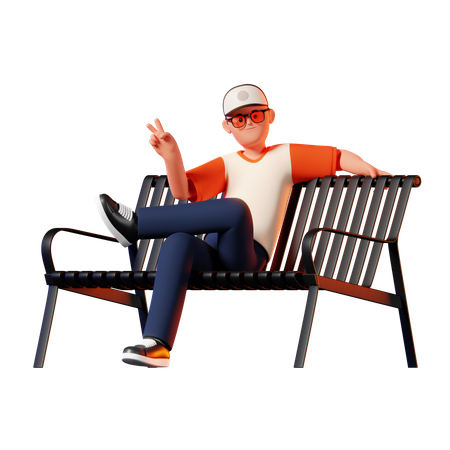 Homme assis sur un banc pose  3D Icon