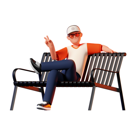 Homme assis sur un banc pose  3D Illustration