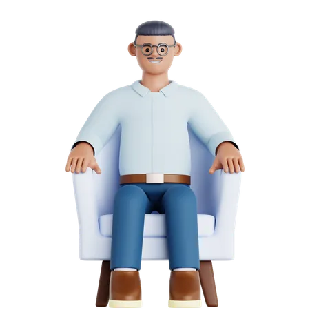 Homme assis sur un canapé  3D Illustration