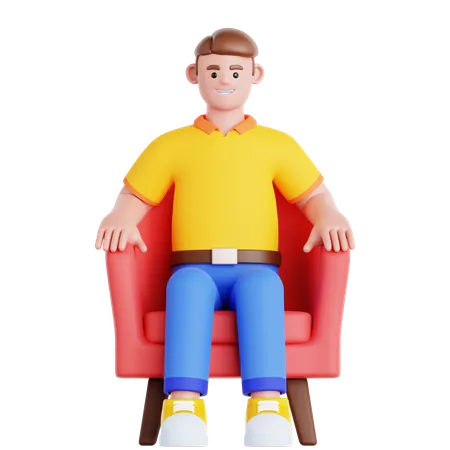 Homme assis sur un canapé  3D Illustration