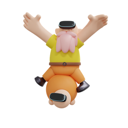Homme assis sur un chat et profitant de l'expérience VR  3D Illustration