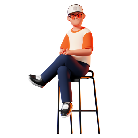 Homme assis sur un tabouret  3D Illustration