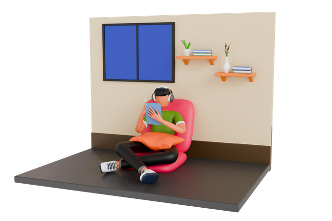 Homme assis sur une chaise et utilise une tablette PC  3D Icon