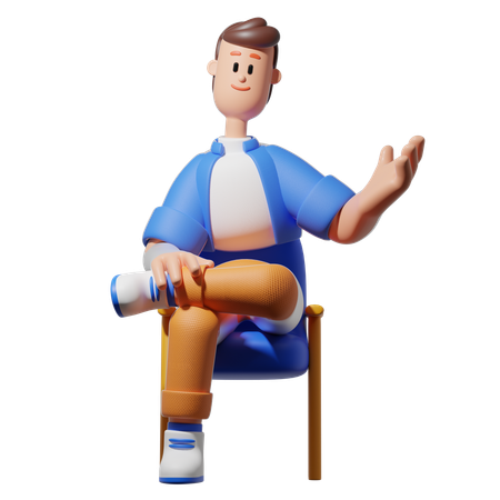 Personnage d'homme assis sur une chaise  3D Illustration