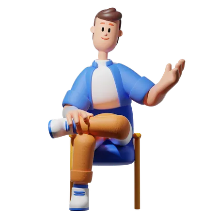 Personnage d'homme assis sur une chaise  3D Illustration