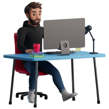 Homme au bureau  3D Illustration