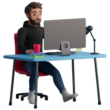 Homme au bureau  3D Illustration