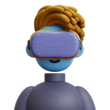 Homme aux cheveux dreadlockés avec des lunettes VR  3D Icon