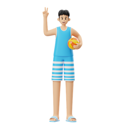 Homme avec ballon de plage  3D Illustration