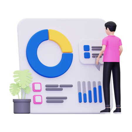 Homme avec des données d'analyse commerciale  3D Illustration