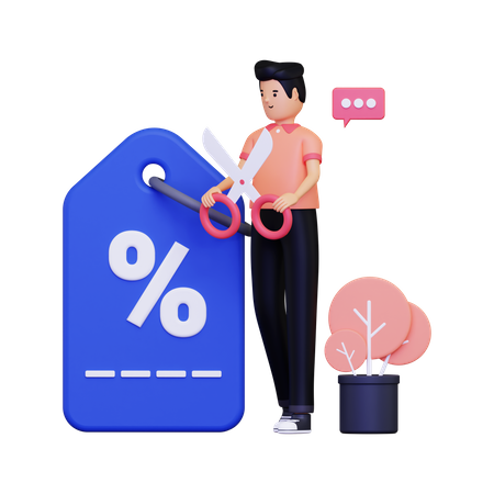 Homme avec coupon de réduction  3D Illustration