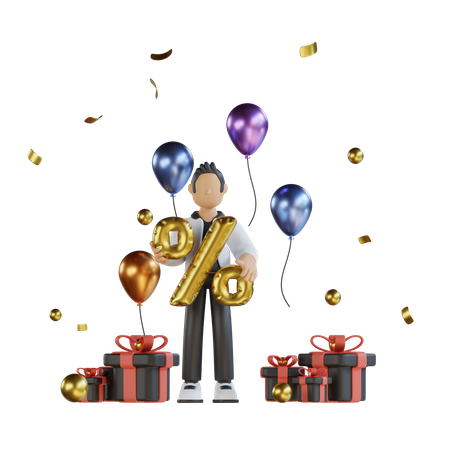 Homme avec des ballons du vendredi noir  3D Illustration